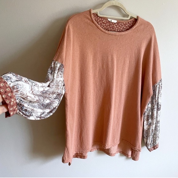 easel Tops - Easel Blouse with Floral Sleeves